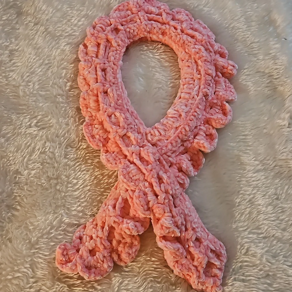 Handmade Crochet Breast Cancer Awareness Ribbon Memorial Tribute Art Door Wreath